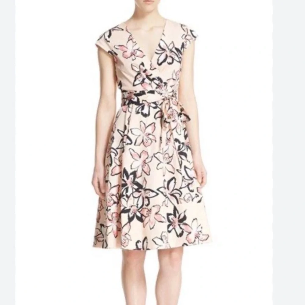 kate spade Cream Floral Wrap Dress with Pink and Black Accents